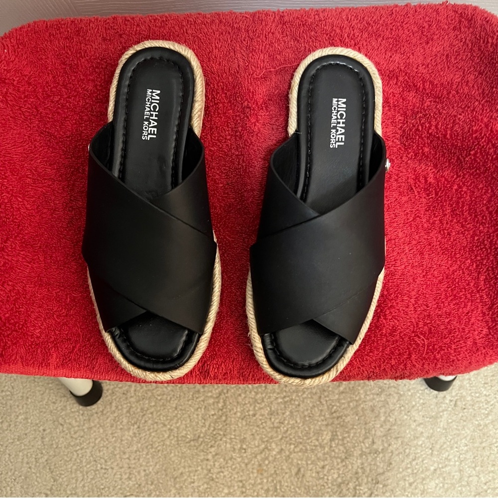 Michael Kors Black Crisscross Espadrille Slide Mules